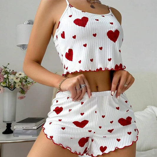 European and American Style Breathable Comfortable Women's Home Wear Printed Suspender Shorts 2-piece Set