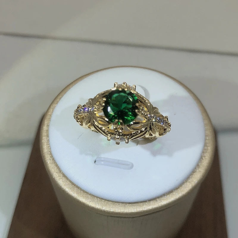 14K Gold Vintage Emerald zircon Ring for Women 925 Silver Jewelry Natural Emerald Ring jewelry party birthday gift