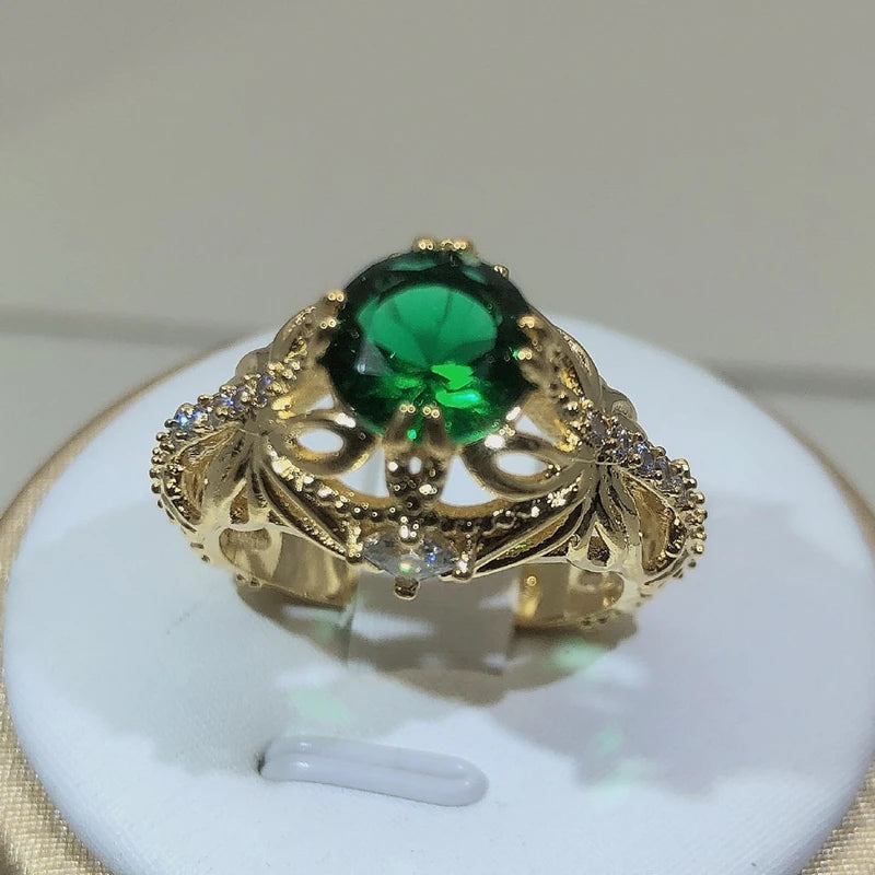 14K Gold Vintage Emerald zircon Ring for Women 925 Silver Jewelry Natural Emerald Ring jewelry party birthday gift