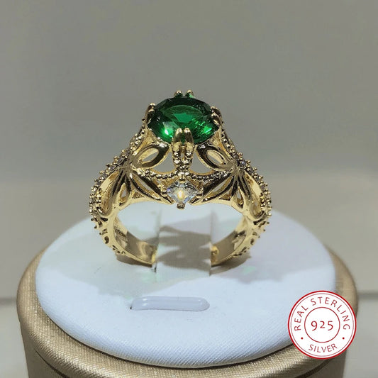 14K Gold Vintage Emerald zircon Ring for Women 925 Silver Jewelry Natural Emerald Ring jewelry party birthday gift