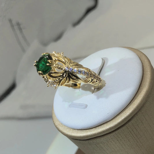 14K Gold Vintage Emerald zircon Ring for Women 925 Silver Jewelry Natural Emerald Ring jewelry party birthday gift