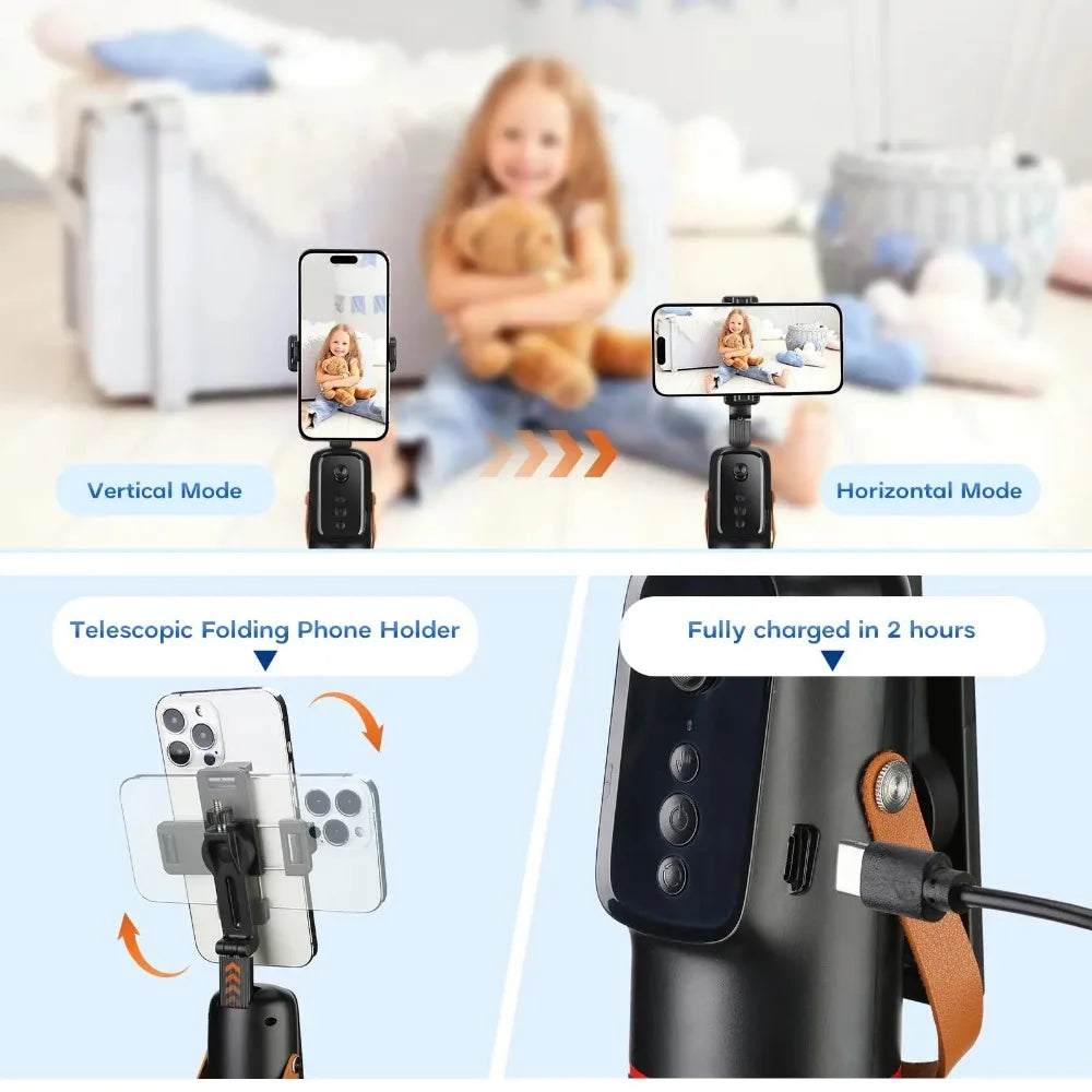 Face Tracking Tripod 360 Degree Rotation Auto Stand Tripod That Follows Your Movement for Live Streaming Selfie Video Recording