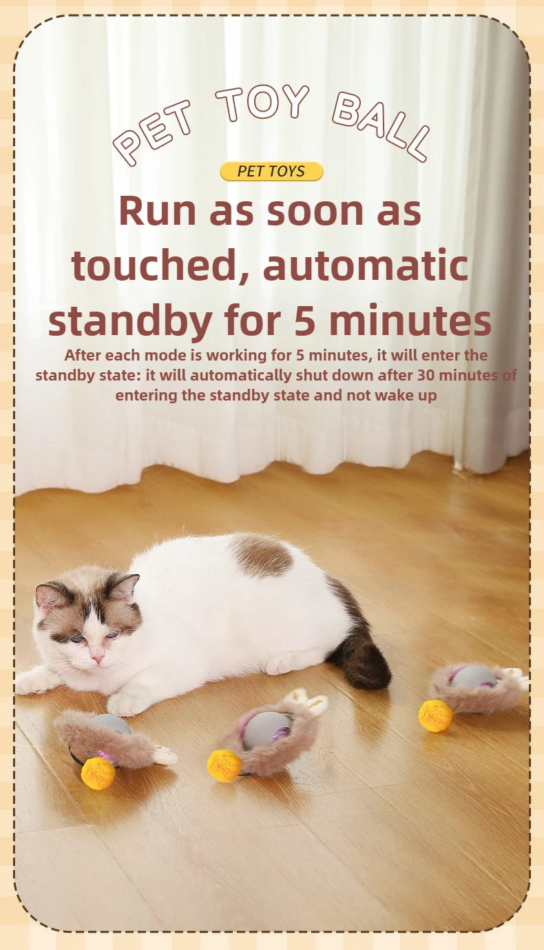 Cat Interactive Ball Toys Automatic Rolling Ball Faux Tail Rechargeable Pet Electric Toy Dog Cat Training Imitate Mouse Cat Toys