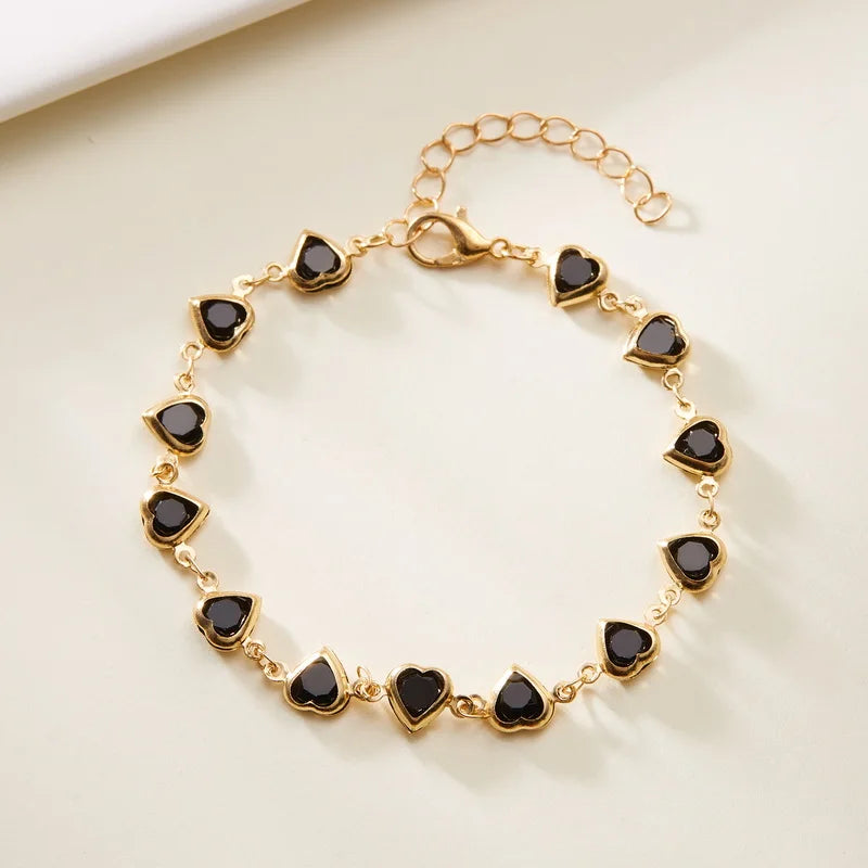 Elegant Red Crystal Zircon Metal Chain Bracelets for Women Colorful Heart Bracelets Party Wedding Girl Wrist Jewelry Gift