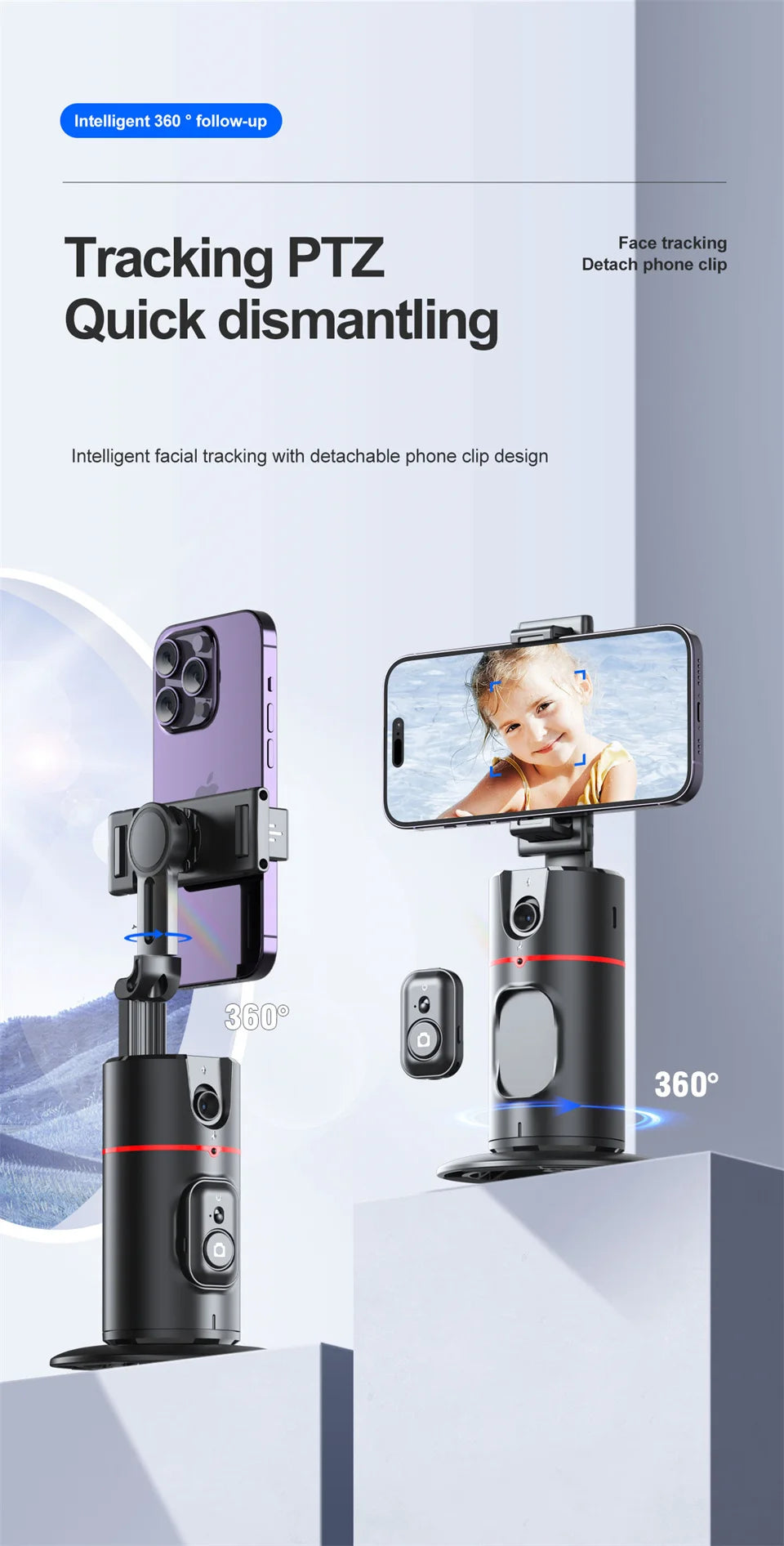 FANGTUOSI P02 With MKF for TYPE-C  desktop phone holder wireless connection shooting  desktop gimbal AI automatic face tracking