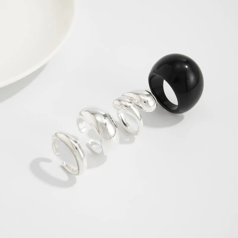 Fashion 6Pcs/Set Smooth Metal Opened Rings for Women Punk Personality Irregular Gold Silver Color Finger Rings Female Jewelry