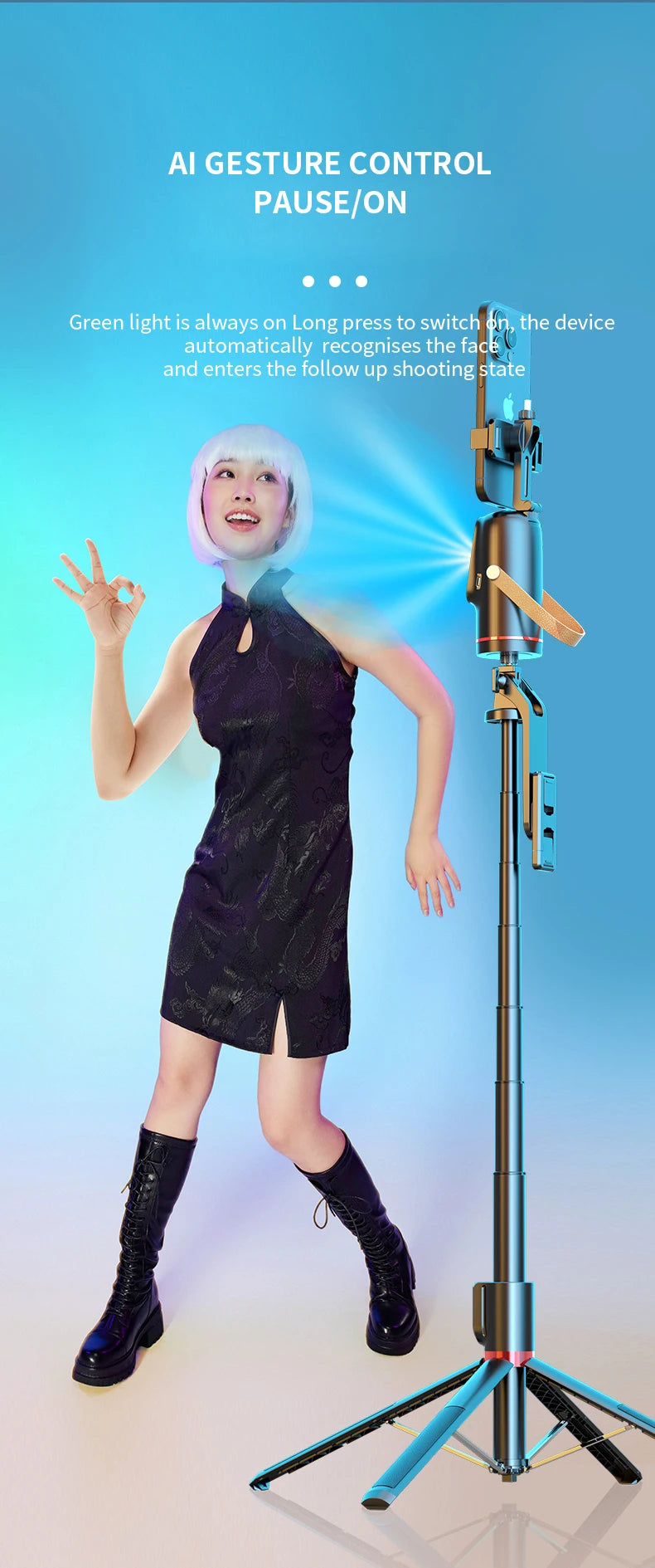 Face Tracking Tripod 360 Degree Rotation Auto Stand Tripod That Follows Your Movement for Live Streaming Selfie Video Recording