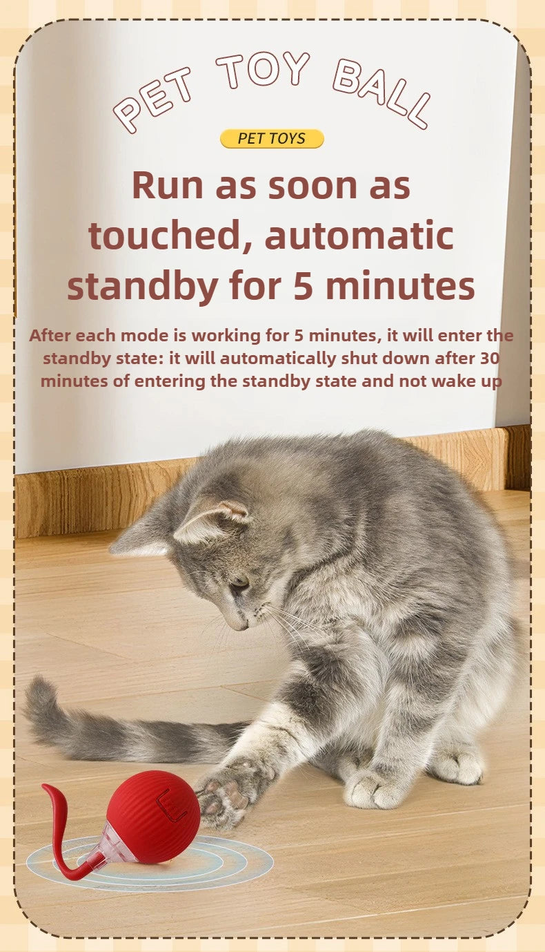 Cat Interactive Ball Toys Automatic Rolling Ball Faux Tail Rechargeable Pet Electric Toy Dog Cat Training Imitate Mouse Cat Toys