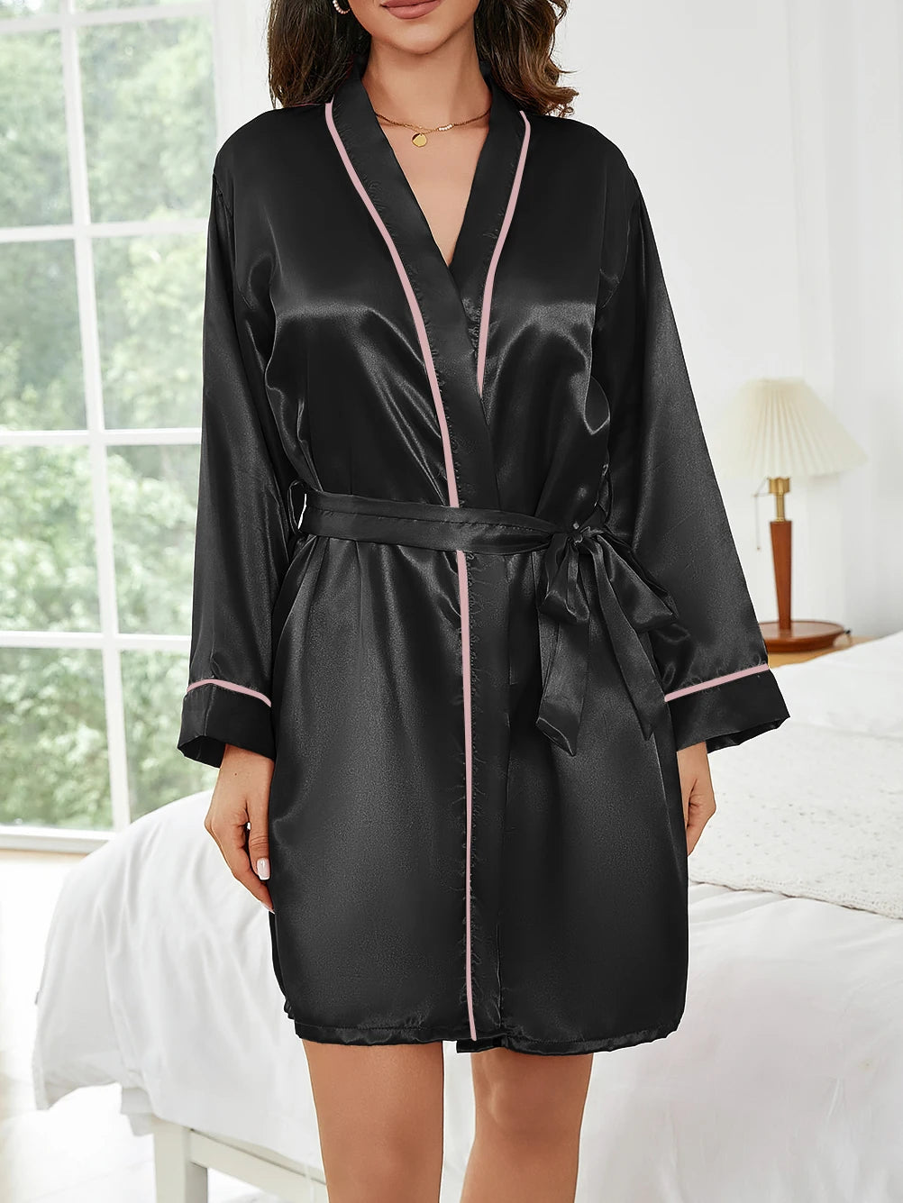 Pure Color Short Robe Women Summer Thin Home Sleepwear Casual Bathrobe Fashion Versatile