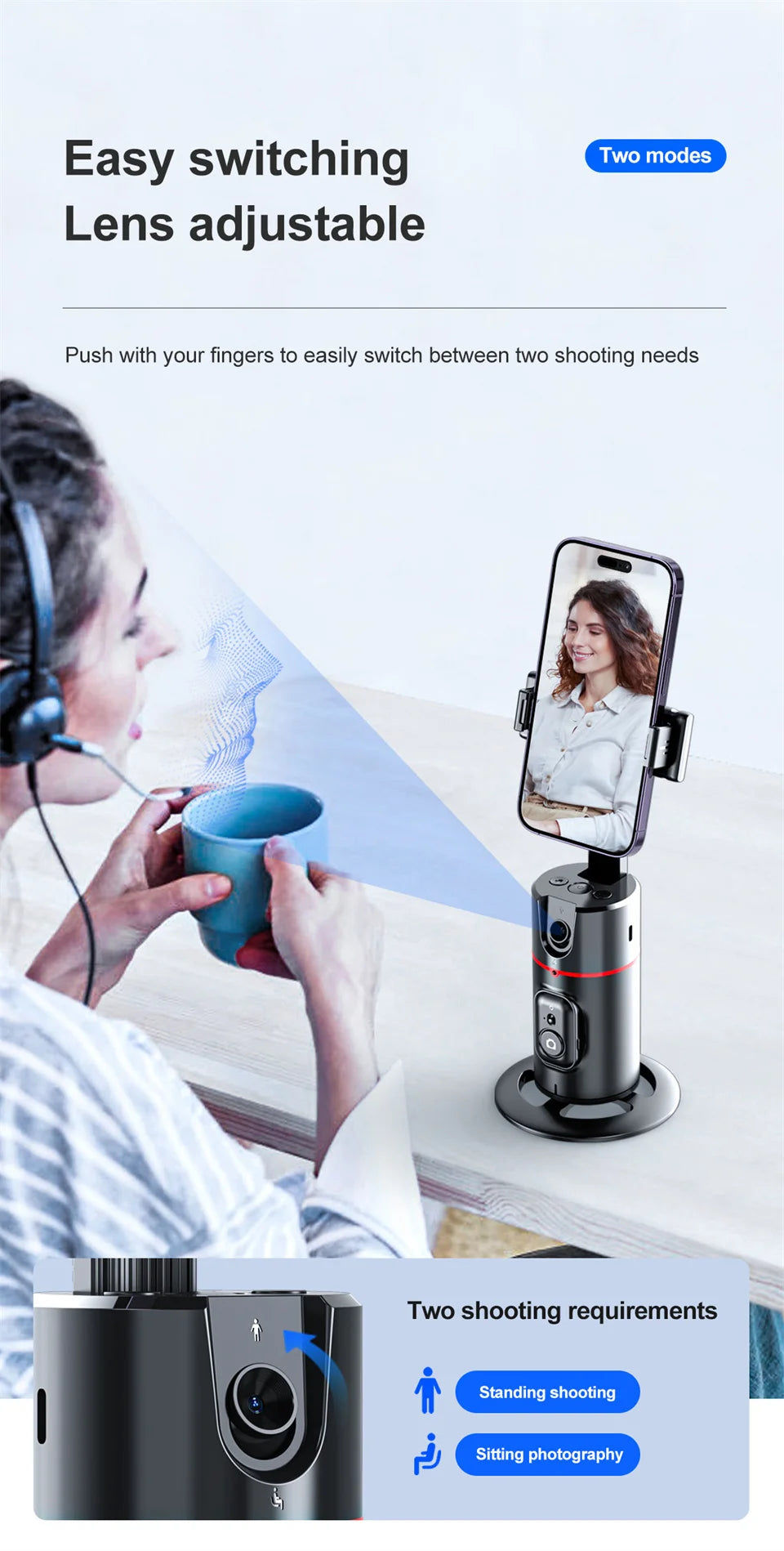 FANGTUOSI P02 With MKF for TYPE-C  desktop phone holder wireless connection shooting  desktop gimbal AI automatic face tracking