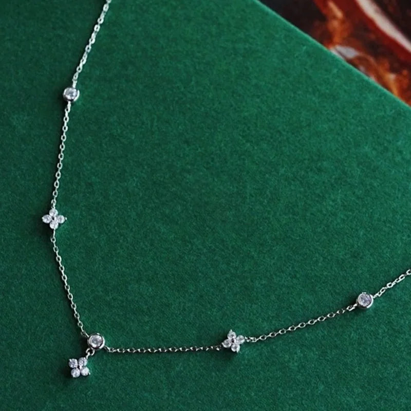 Dainty Lucky Leaf Necklace for Women 925 Sterling Silver Trendy 14K Gold Plating Cute White CZ Flowers Pendant Choker Necklaces