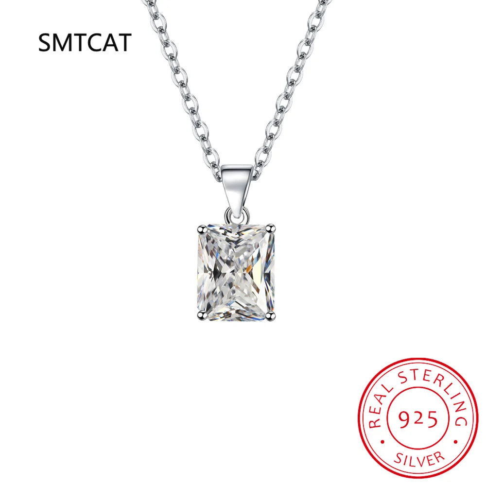 Emerald Cut Sky Blue Topaz Created Sapphire 925 Sterling Silver Pendant Necklace for Woman Rectangle Gemstone Jewelry Colar