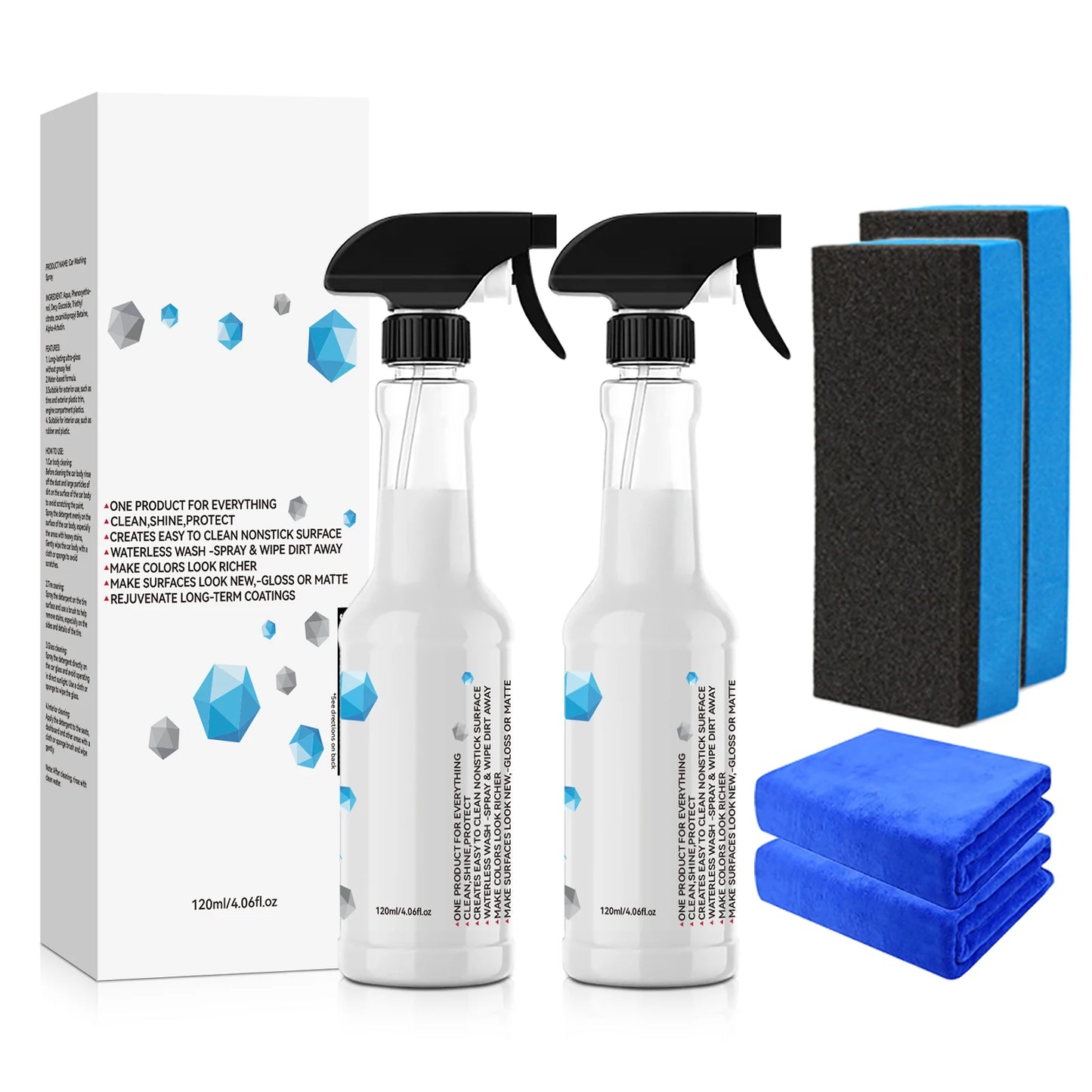 Waterless All-in-One Car Care Spray 120ml - Cleans & Protects Body, Tires, Glass & Interior with Shine & Non-Stick Finish.