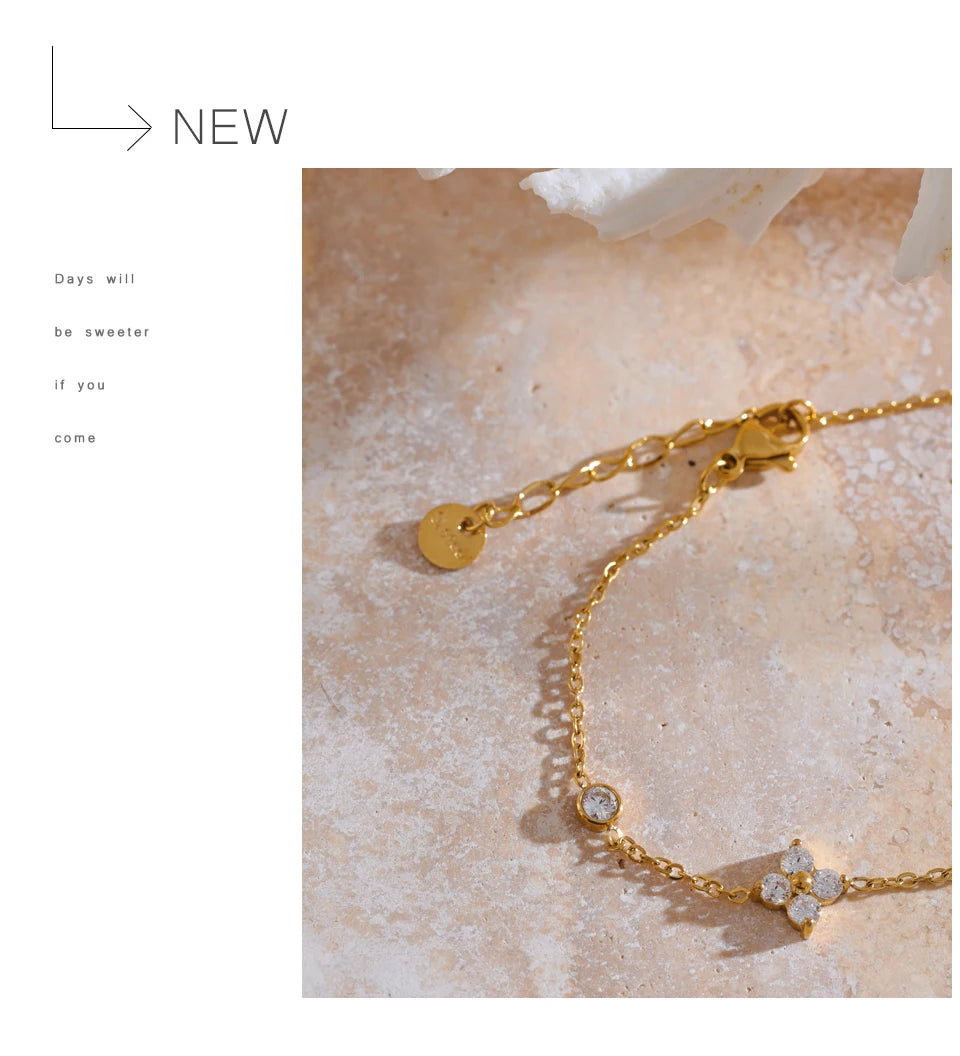 Yhpup Delicate Cubic Zirconia Flower Chain Thin Bracelet Bangle Stainless Steel Rust Proof Office Ladies Chic Jewelry New Gift