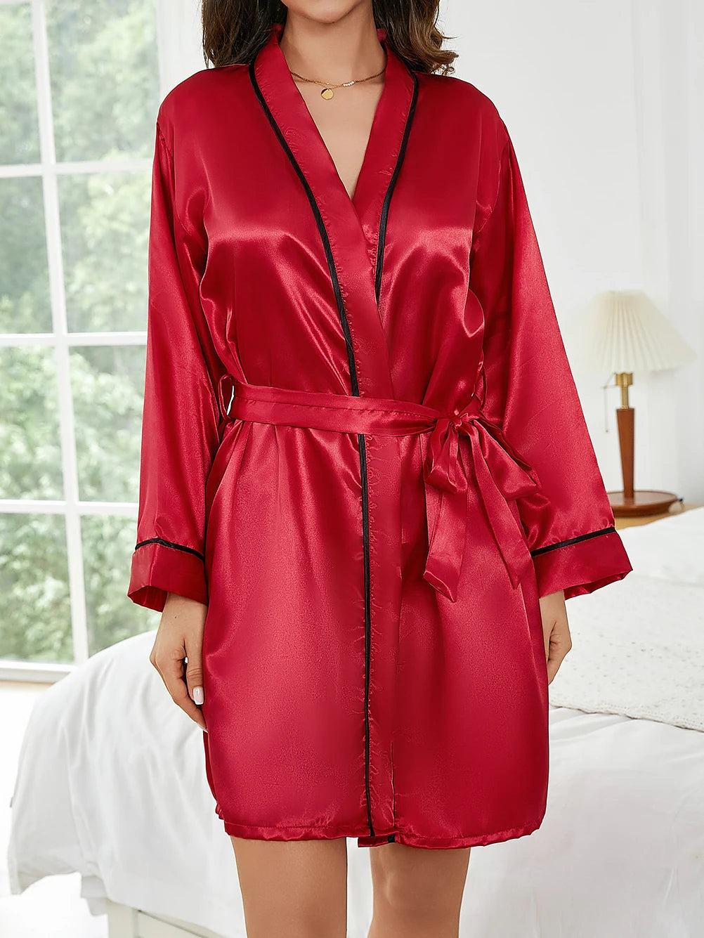 Pure Color Short Robe Women Summer Thin Home Sleepwear Casual Bathrobe Fashion Versatile