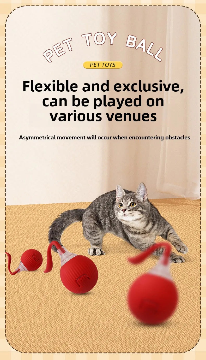 Cat Interactive Ball Toys Automatic Rolling Ball Faux Tail Rechargeable Pet Electric Toy Dog Cat Training Imitate Mouse Cat Toys