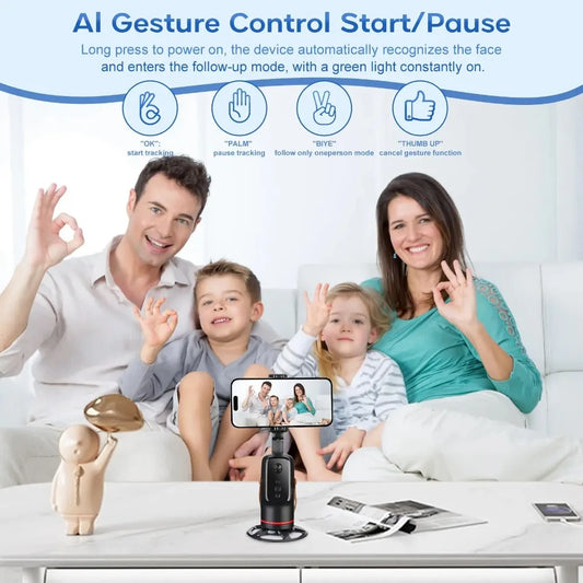 Face Tracking Tripod 360 Degree Rotation Auto Stand Tripod That Follows Your Movement for Live Streaming Selfie Video Recording