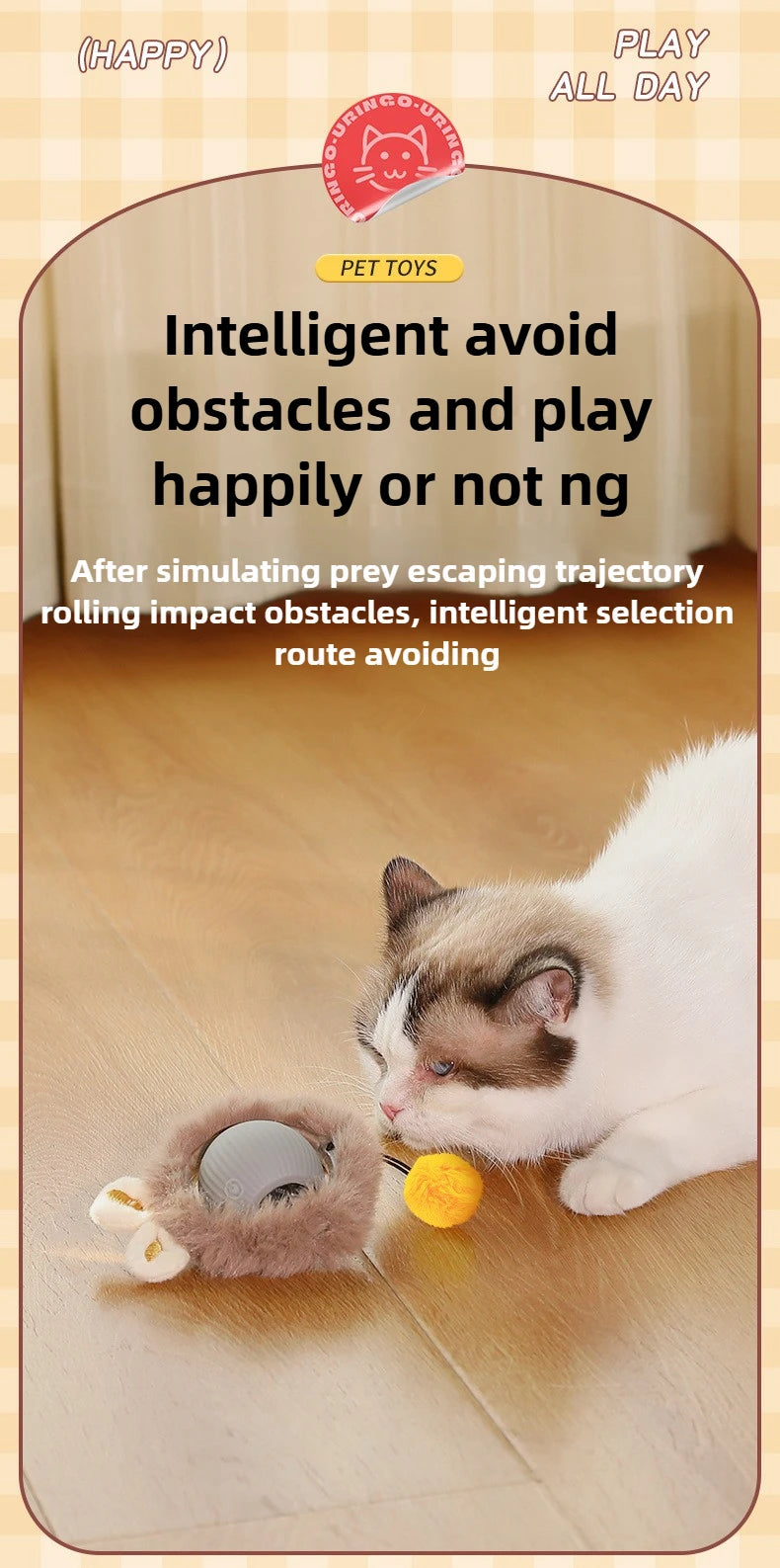Cat Interactive Ball Toys Automatic Rolling Ball Faux Tail Rechargeable Pet Electric Toy Dog Cat Training Imitate Mouse Cat Toys