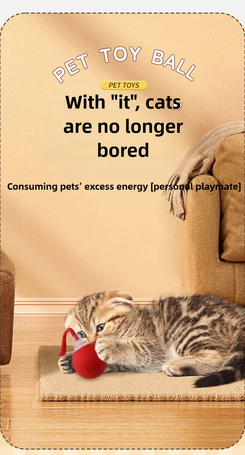 Cat Interactive Ball Toys Automatic Rolling Ball Faux Tail Rechargeable Pet Electric Toy Dog Cat Training Imitate Mouse Cat Toys