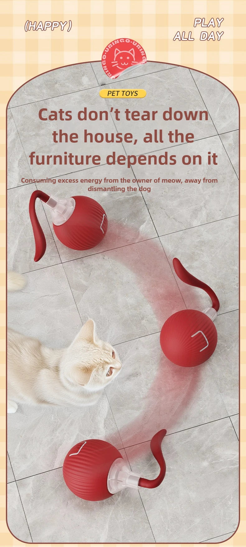 Cat Interactive Ball Toys Automatic Rolling Ball Faux Tail Rechargeable Pet Electric Toy Dog Cat Training Imitate Mouse Cat Toys