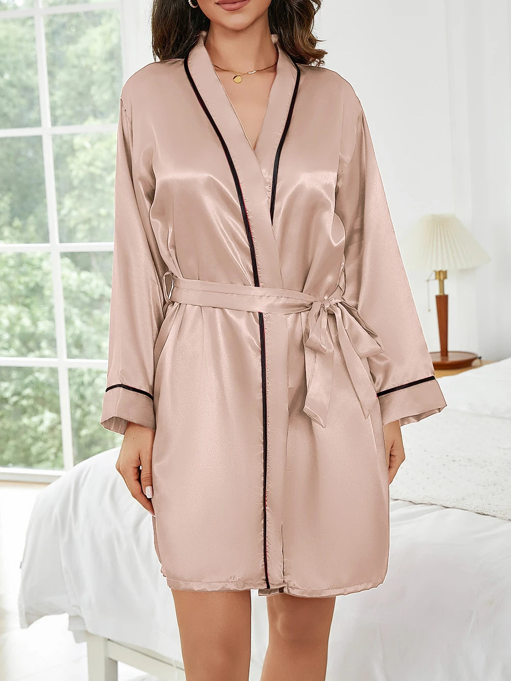 Pure Color Short Robe Women Summer Thin Home Sleepwear Casual Bathrobe Fashion Versatile