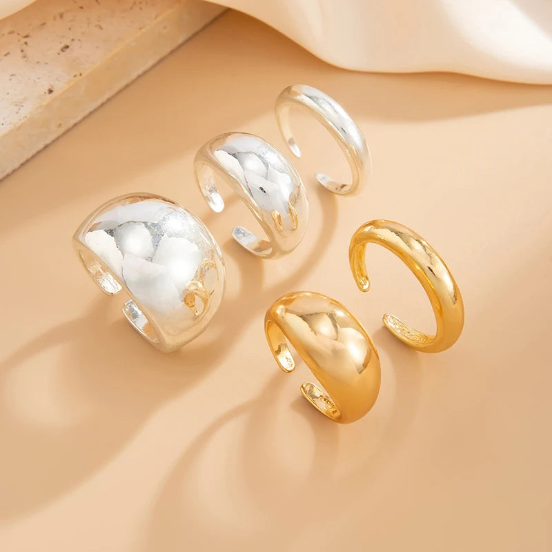 Fashion 6Pcs/Set Smooth Metal Opened Rings for Women Punk Personality Irregular Gold Silver Color Finger Rings Female Jewelry