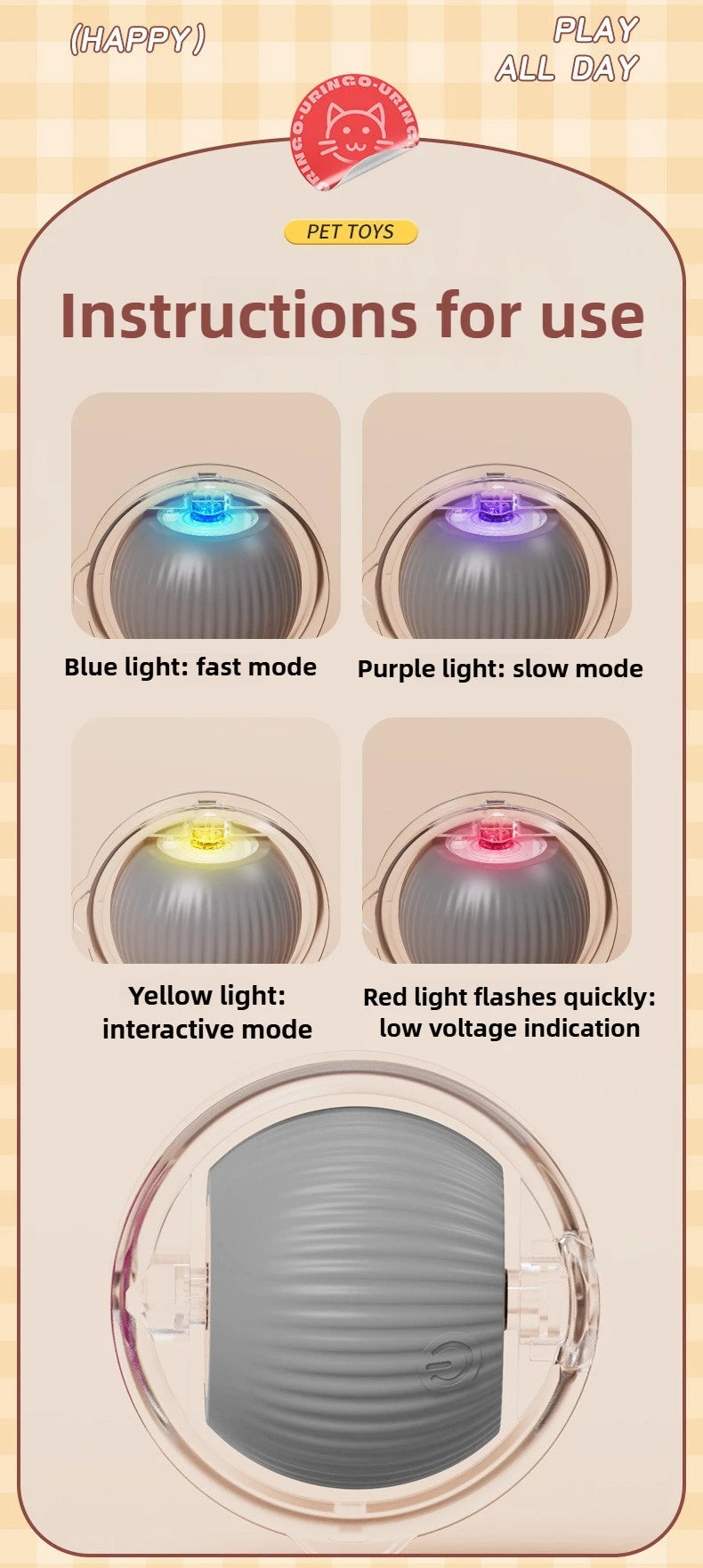 Cat Interactive Ball Toys Automatic Rolling Ball Faux Tail Rechargeable Pet Electric Toy Dog Cat Training Imitate Mouse Cat Toys