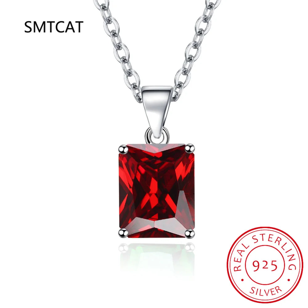 Emerald Cut Sky Blue Topaz Created Sapphire 925 Sterling Silver Pendant Necklace for Woman Rectangle Gemstone Jewelry Colar