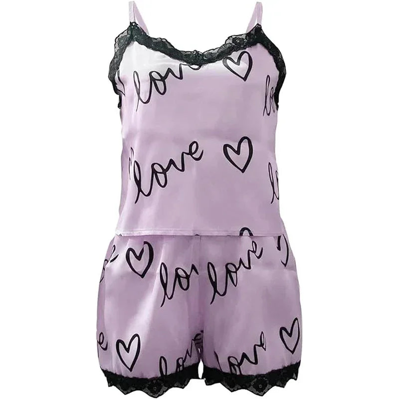 Women'S Pajama Shorts Suit Homewear Print Underwear Pijama Sexy Lingerie Camisoles Tanks Nighty Ladies Sleepwear