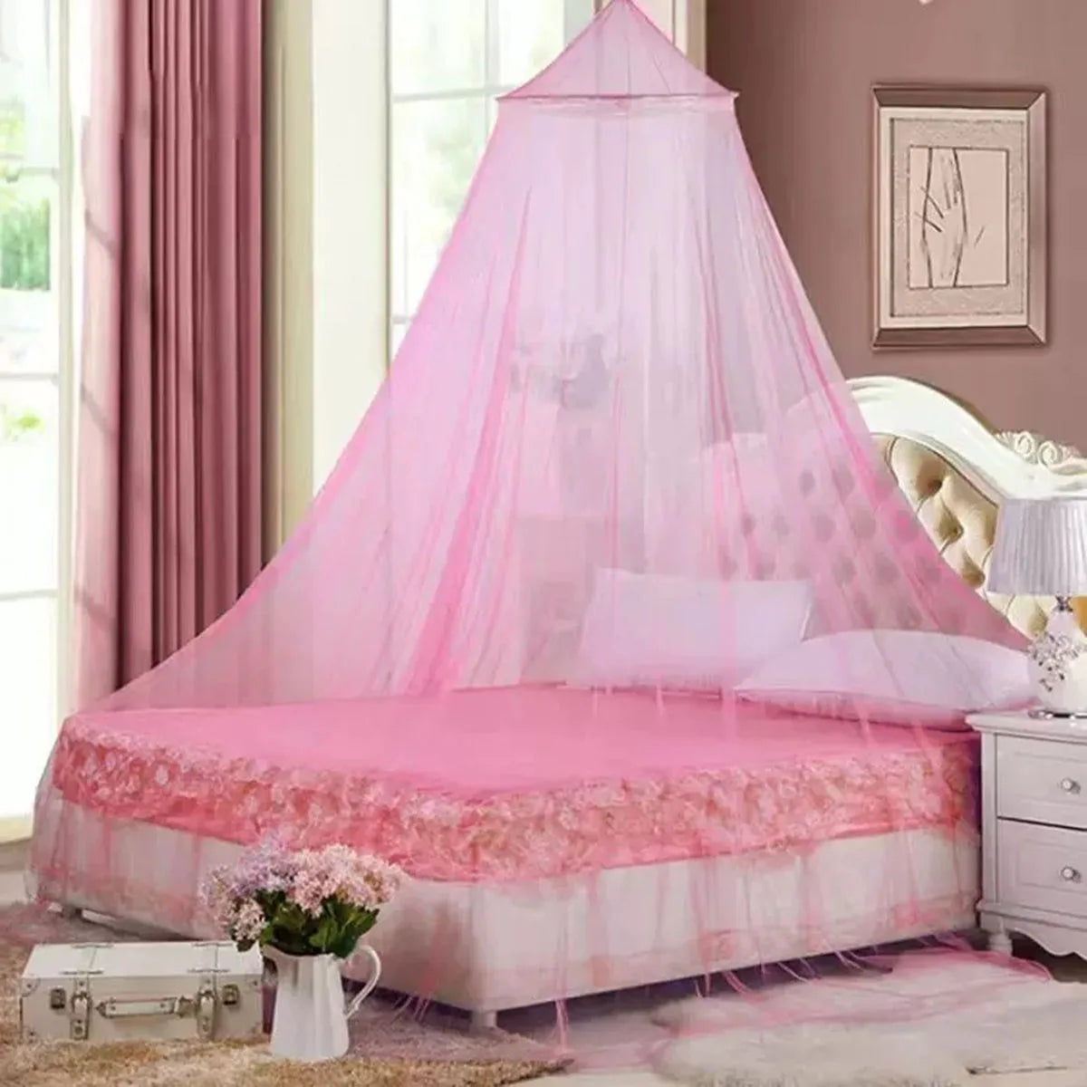 1pc Summer Hung Dome Mosquito Net For Double Bed Summer Polyester Mesh Fabric Home Bedroom Adults Hanging Decor