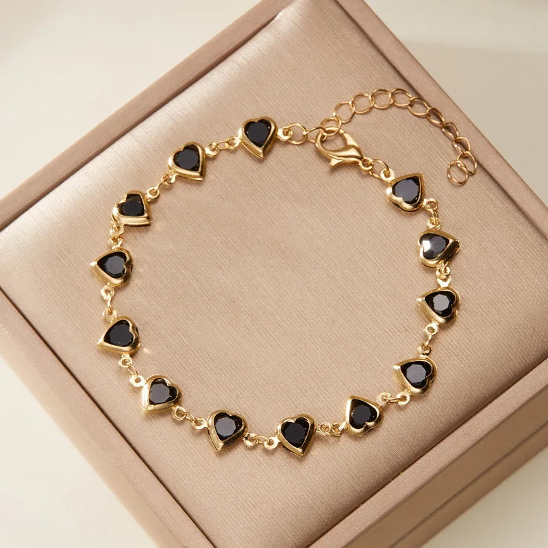 Elegant Red Crystal Zircon Metal Chain Bracelets for Women Colorful Heart Bracelets Party Wedding Girl Wrist Jewelry Gift