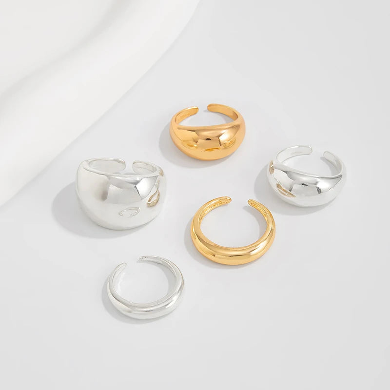 Fashion 6Pcs/Set Smooth Metal Opened Rings for Women Punk Personality Irregular Gold Silver Color Finger Rings Female Jewelry