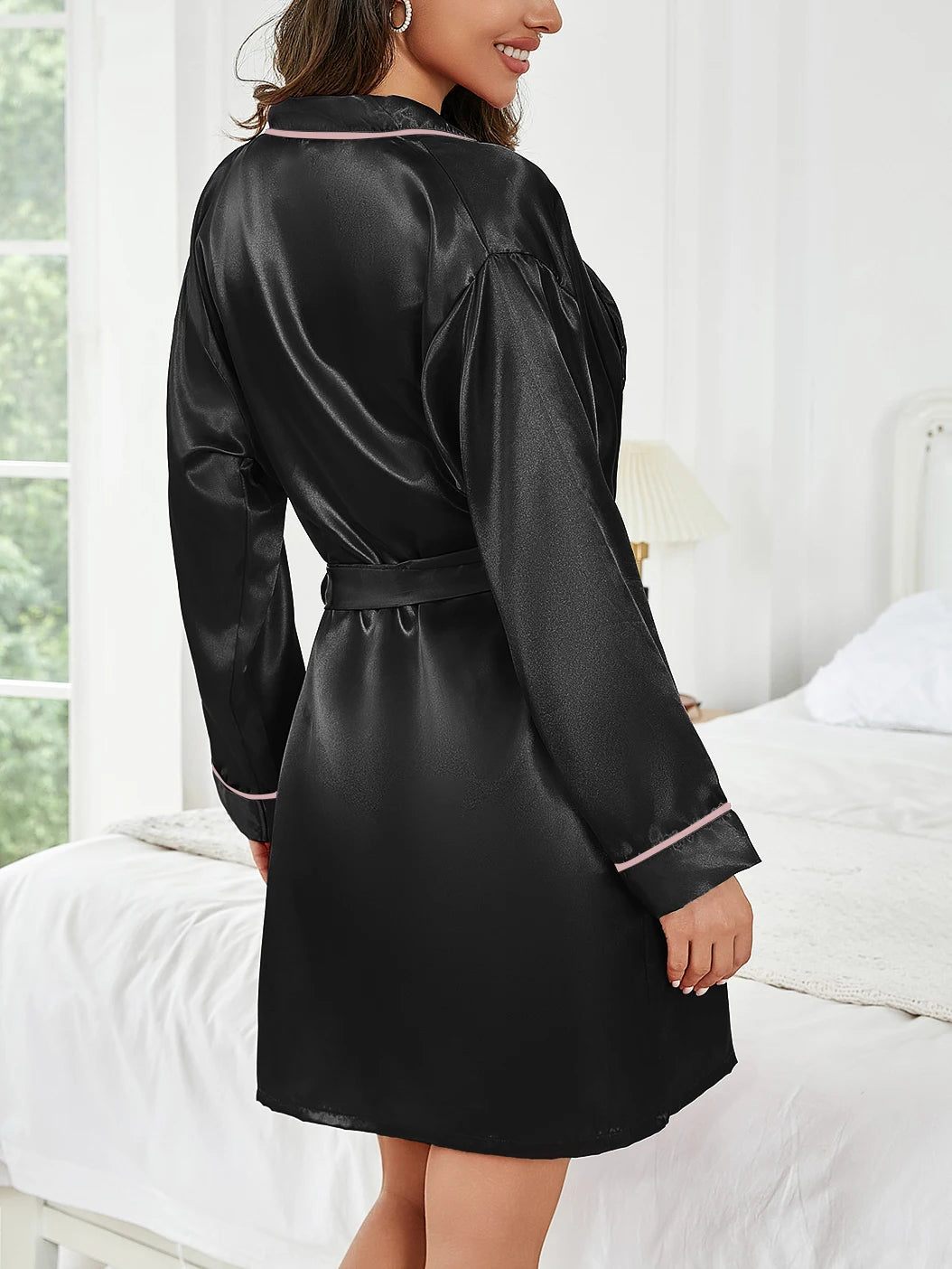 Pure Color Short Robe Women Summer Thin Home Sleepwear Casual Bathrobe Fashion Versatile