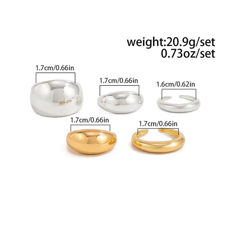 Fashion 6Pcs/Set Smooth Metal Opened Rings for Women Punk Personality Irregular Gold Silver Color Finger Rings Female Jewelry