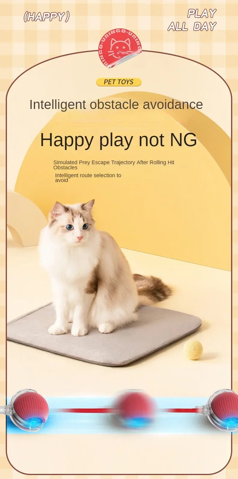 Cat Interactive Ball Toys Automatic Rolling Ball Faux Tail Rechargeable Pet Electric Toy Dog Cat Training Imitate Mouse Cat Toys