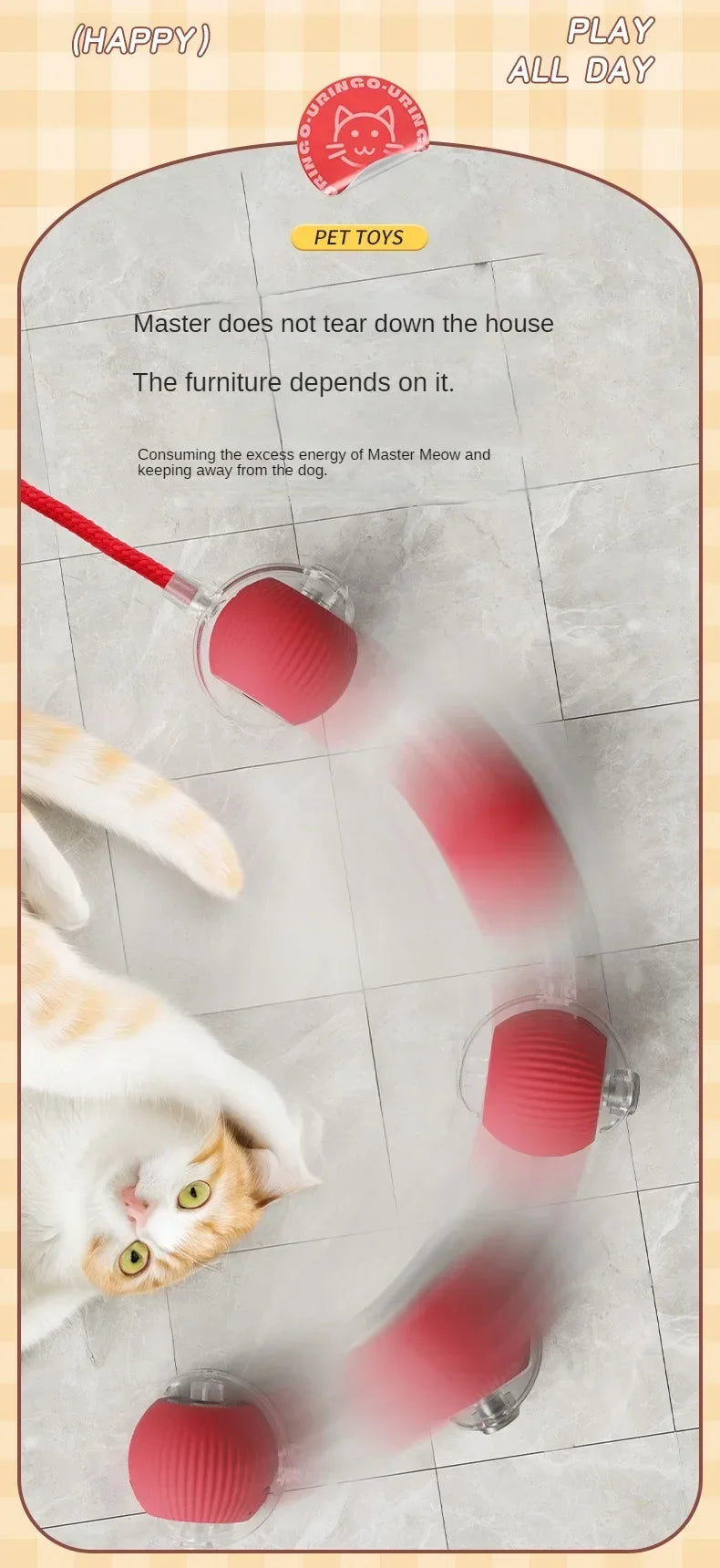 Cat Interactive Ball Toys Automatic Rolling Ball Faux Tail Rechargeable Pet Electric Toy Dog Cat Training Imitate Mouse Cat Toys