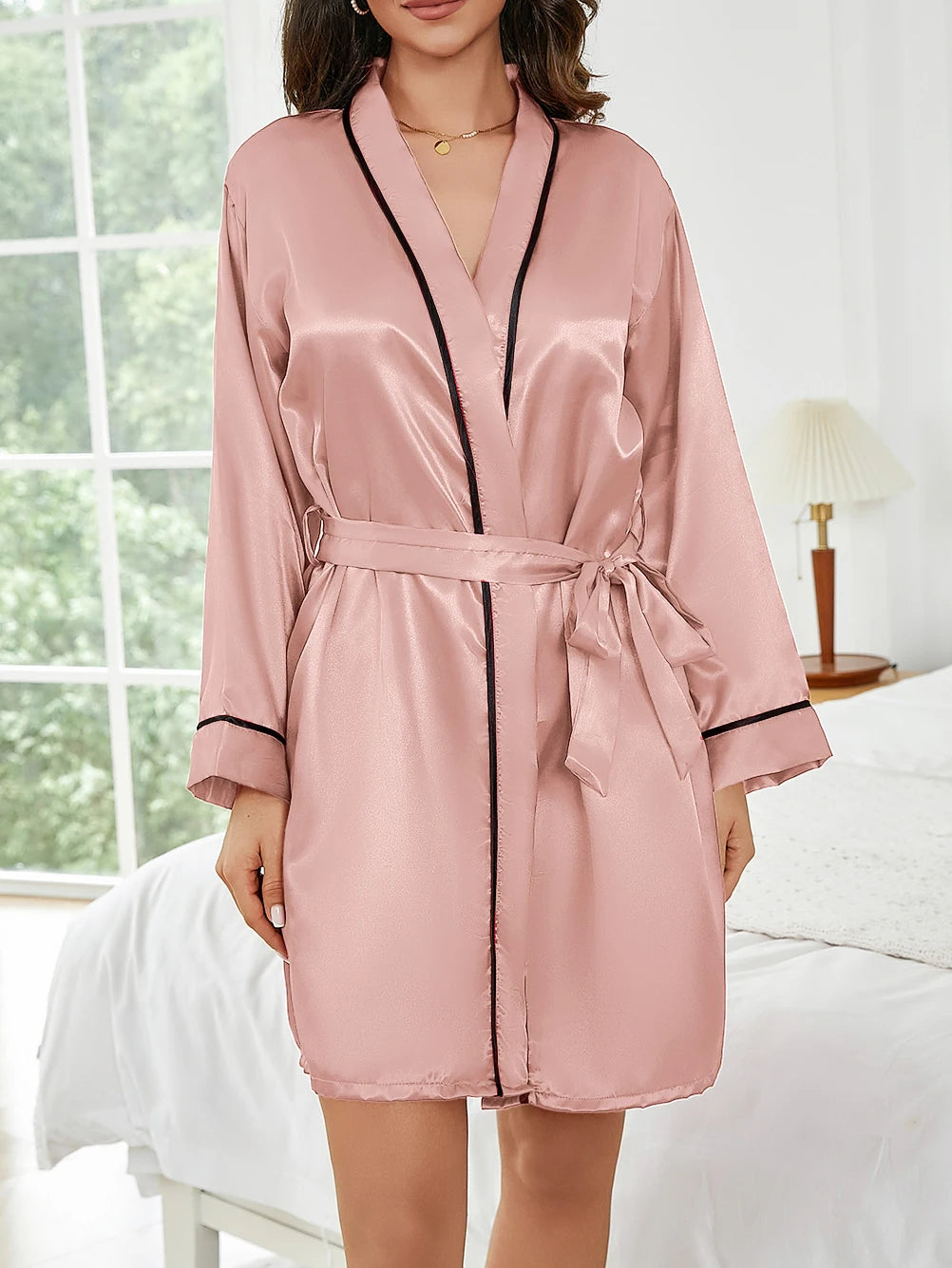 Pure Color Short Robe Women Summer Thin Home Sleepwear Casual Bathrobe Fashion Versatile