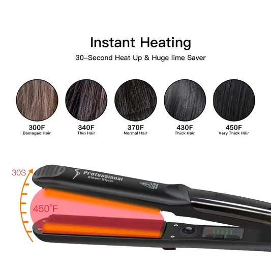 Professional Steam Hair Straightener Ceramic Flat Iron 450℉ Fast Heat Oil Treatment Hair Care Tools