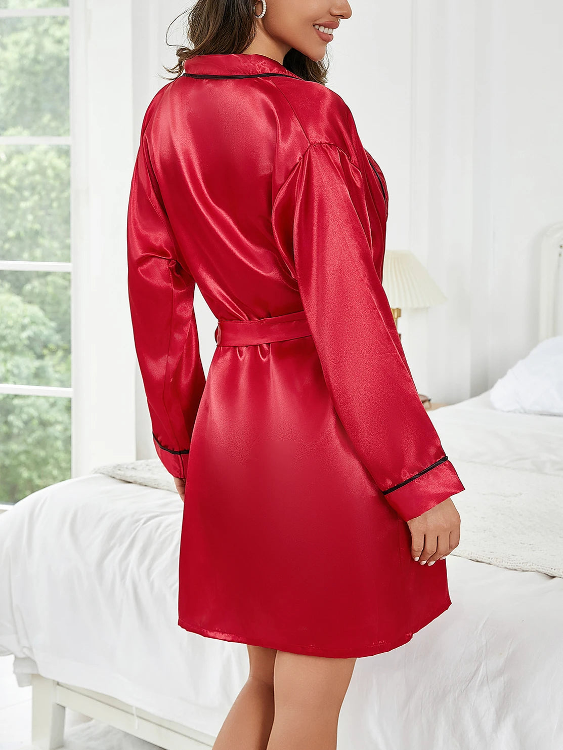 Pure Color Short Robe Women Summer Thin Home Sleepwear Casual Bathrobe Fashion Versatile