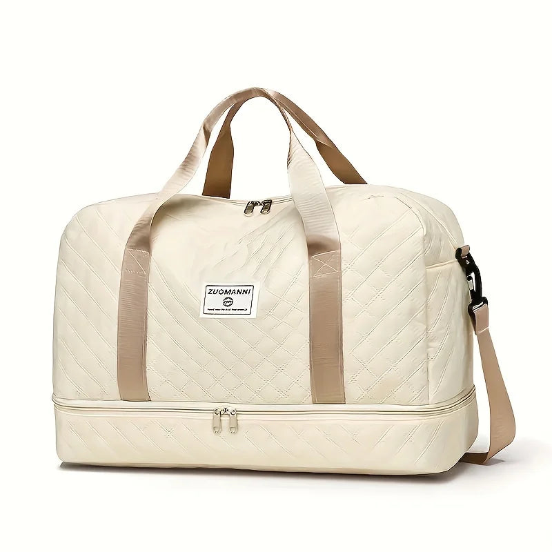 Luxury Duffel Bag, Large Capacity Handbag Shoulder & Crossbody Tote Bag With Dry Wet Separation Dual Side Pockets For Travel Gym