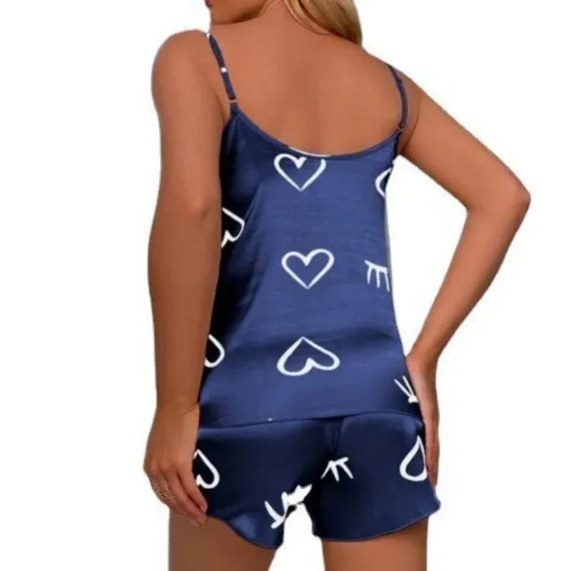 New Women's Pajama Set Short Sleeveless Loungewear Heart Printing Comfort Home Wear Sleepwear Cotton Casual  Sexy Sleepwear
