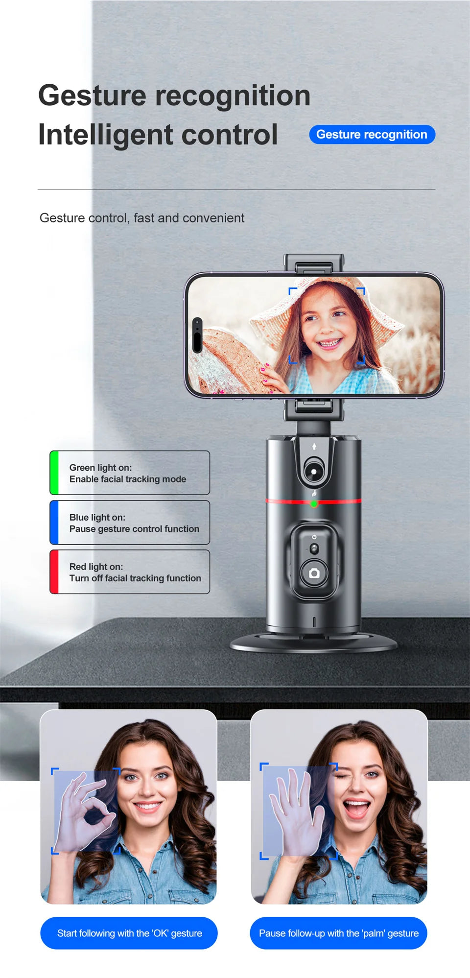 FANGTUOSI P02 With MKF for TYPE-C  desktop phone holder wireless connection shooting  desktop gimbal AI automatic face tracking