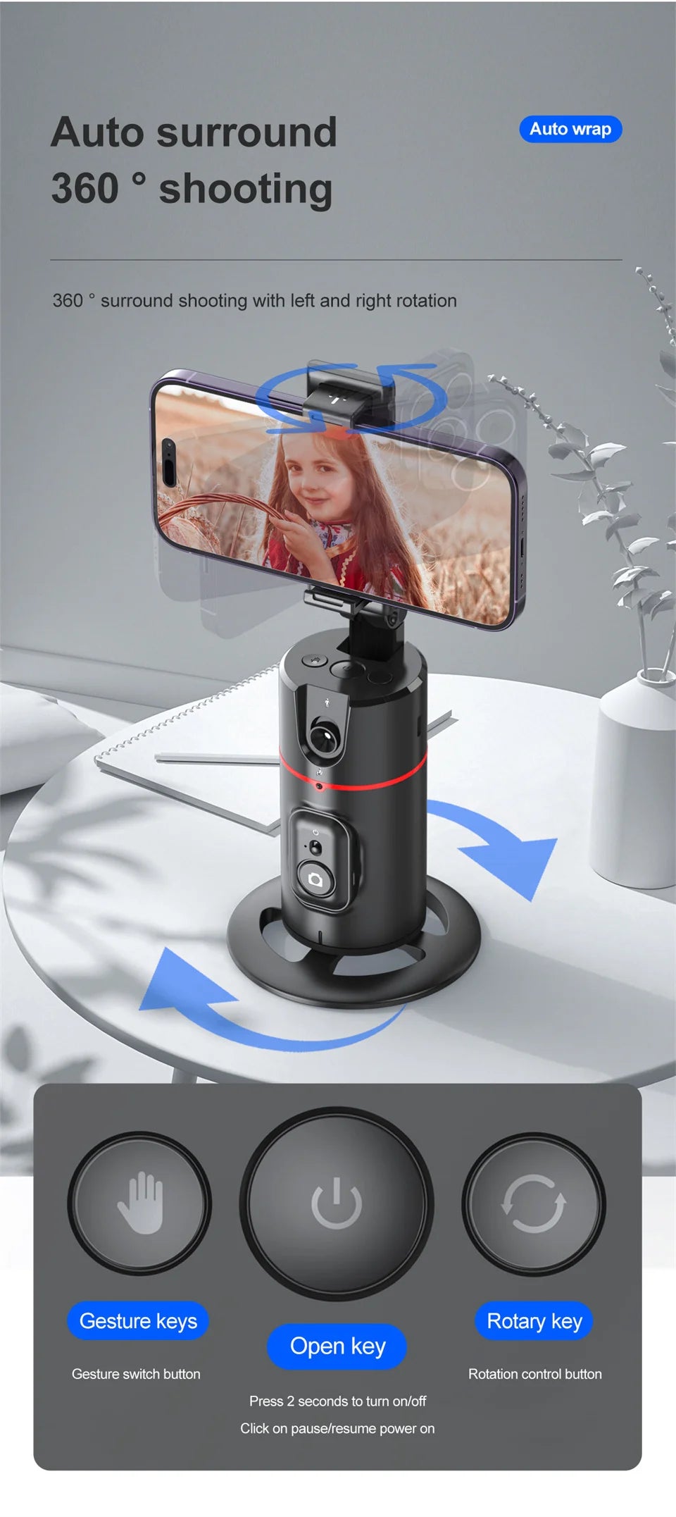 FANGTUOSI P02 With MKF for TYPE-C  desktop phone holder wireless connection shooting  desktop gimbal AI automatic face tracking