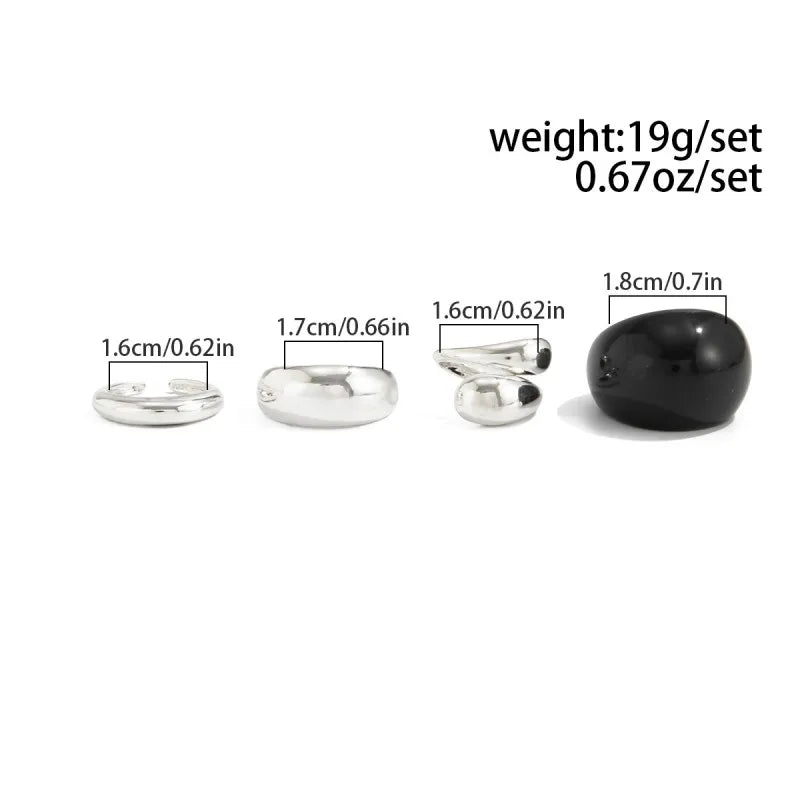 Fashion 6Pcs/Set Smooth Metal Opened Rings for Women Punk Personality Irregular Gold Silver Color Finger Rings Female Jewelry