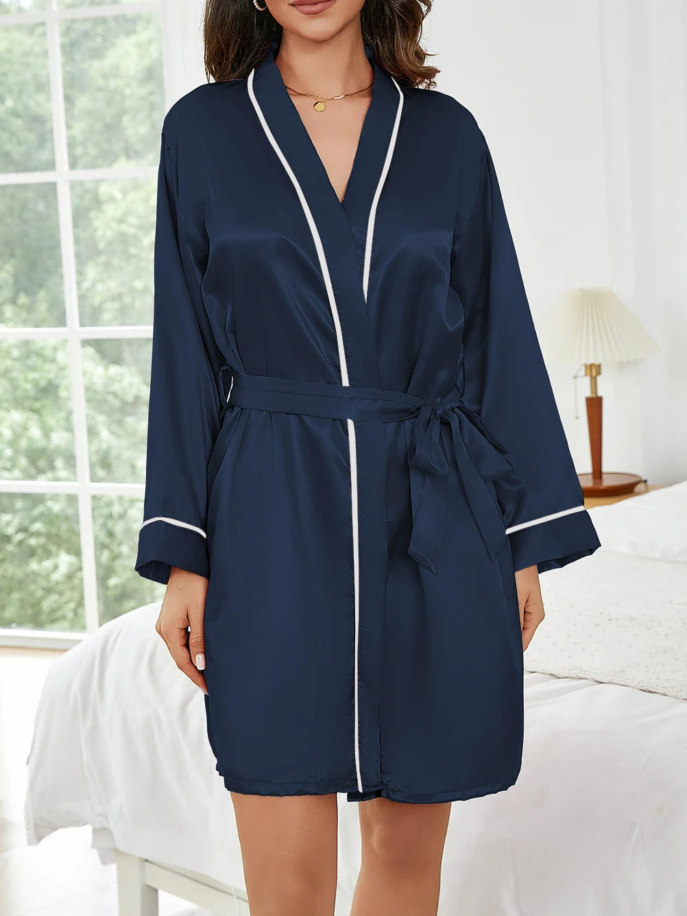 Pure Color Short Robe Women Summer Thin Home Sleepwear Casual Bathrobe Fashion Versatile